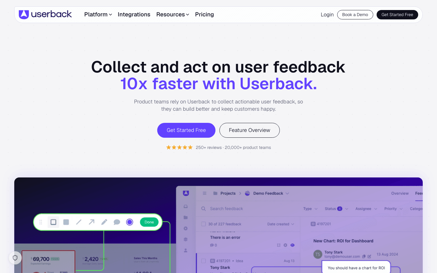 Userback homepage