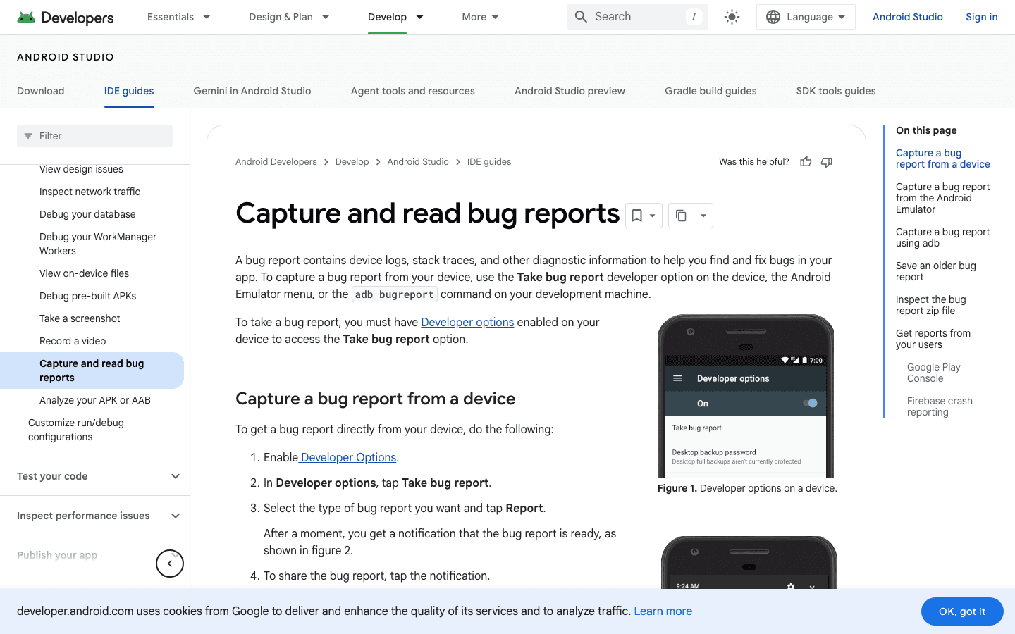 Android bug report documentation — developer.android.com