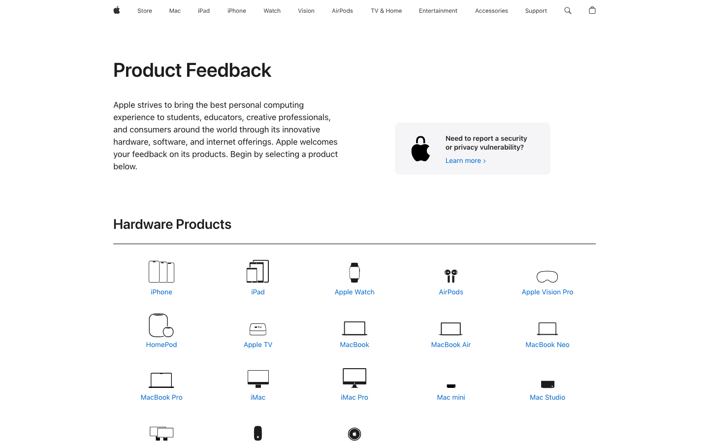 Apple feedback portal for submitting bug reports